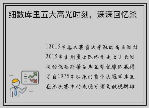 细数库里五大高光时刻，满满回忆杀